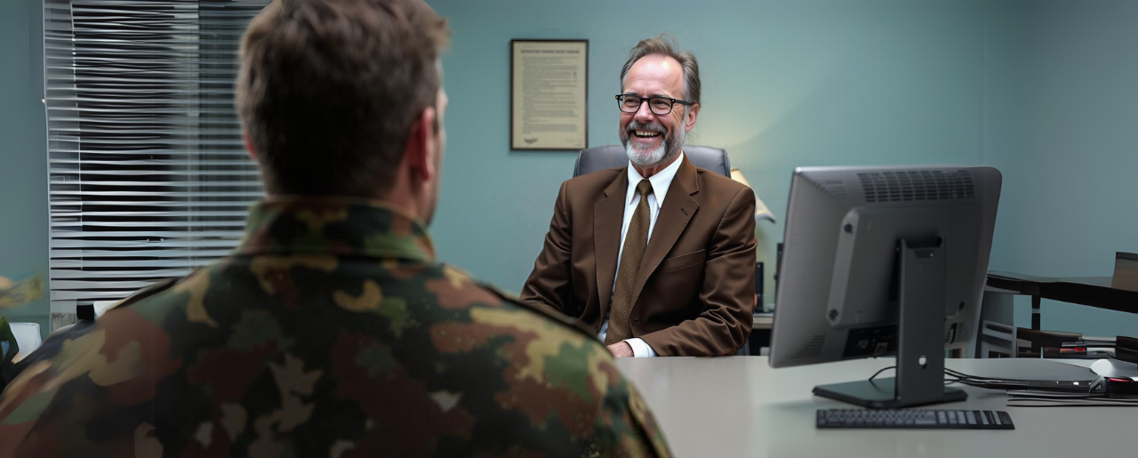 Veteran and mortgage professional talking